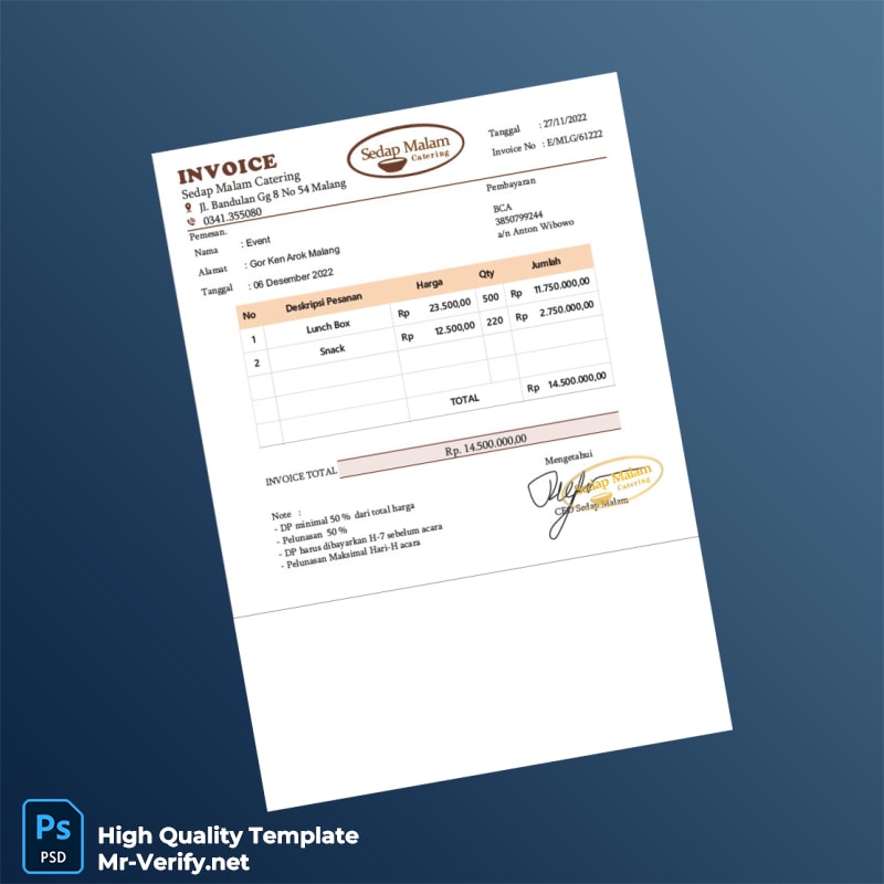 Indonesia Sedap Malam Catering Invoice Template in Word and PDF formats page 2 Indonesia Sedap Malam Catering Invoice Template in Word and PDF formats page 2