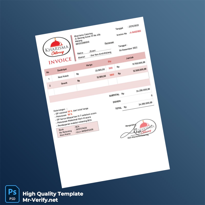Indonesia Sedap Malam Catering Invoice Template in Word and PDF formats page 3 Indonesia Sedap Malam Catering Invoice Template in Word and PDF formats page 3