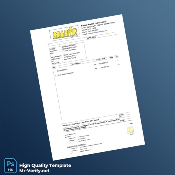 Indonesia Sinar Mahir Indoteknik Invoice Template in Word and PDF formats