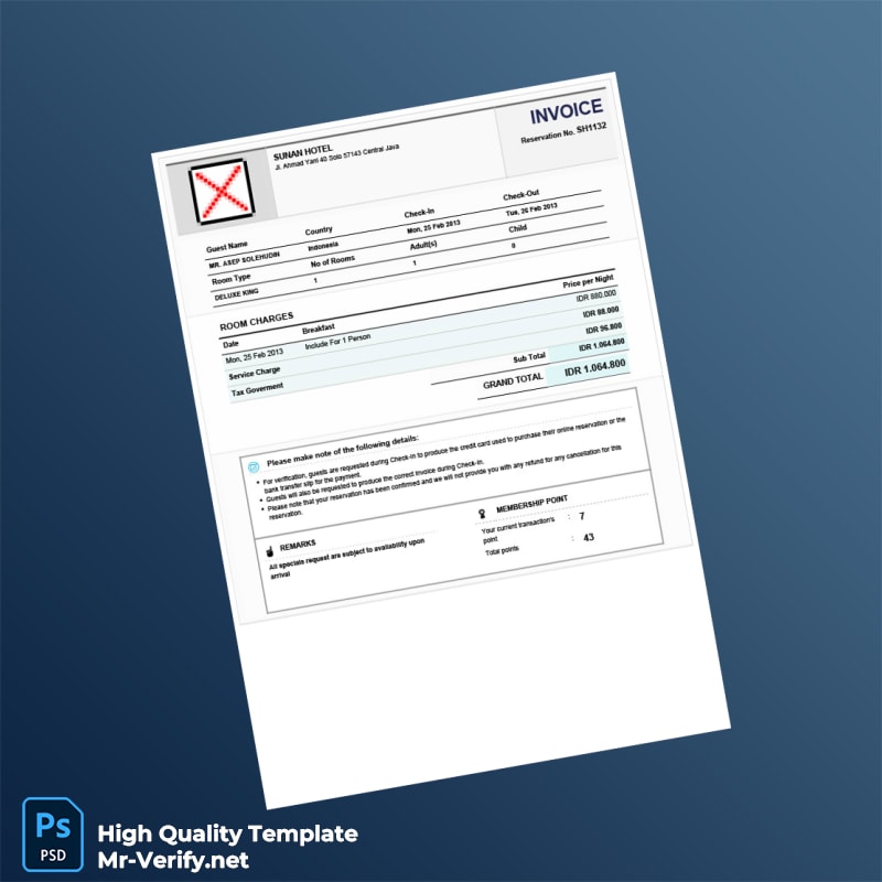 Indonesia Sunan Hotel Invoice Template in Word and PDF formats Indonesia Sunan Hotel Invoice Template in Word and PDF formats