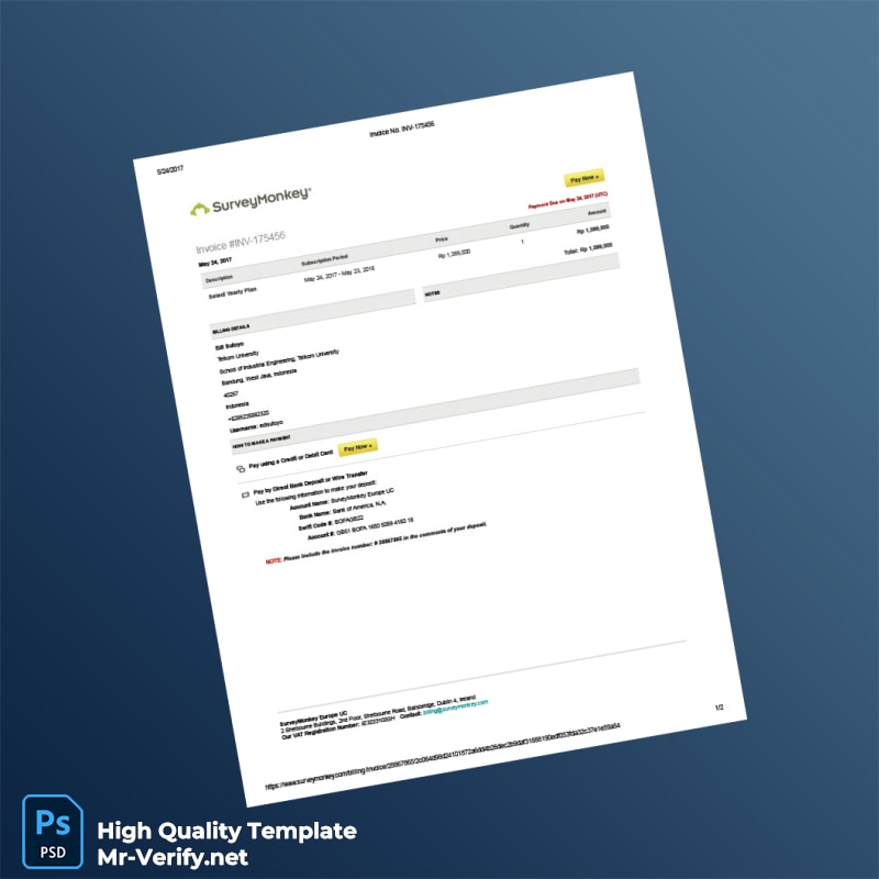 Indonesia SurveyMonkey Invoice Template in Word and PDF formats Indonesia SurveyMonkey Invoice Template in Word and PDF formats