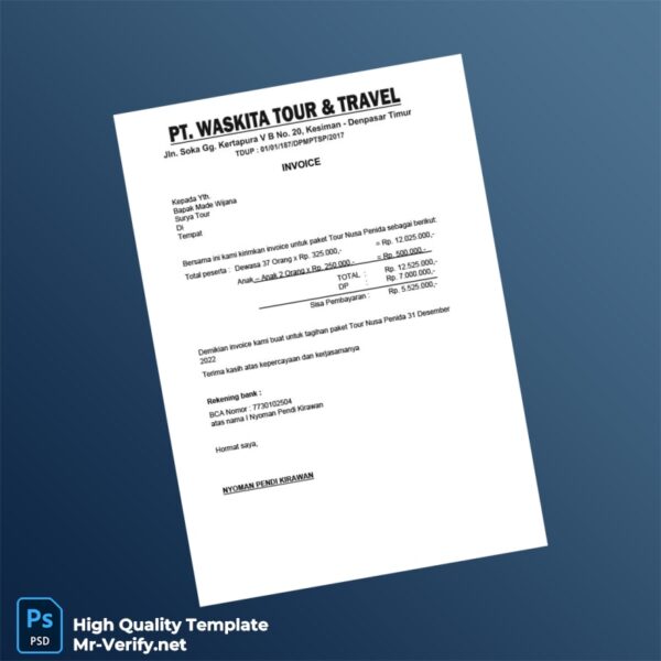 Indonesia Surya Tour Invoice Template in Word and PDF formats Indonesia Surya Tour Invoice Template in Word and PDF formats