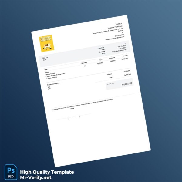 Indonesia Textiles In Production Invoice Template in Word and PDF formats Indonesia Textiles In Production Invoice Template in Word and PDF formats