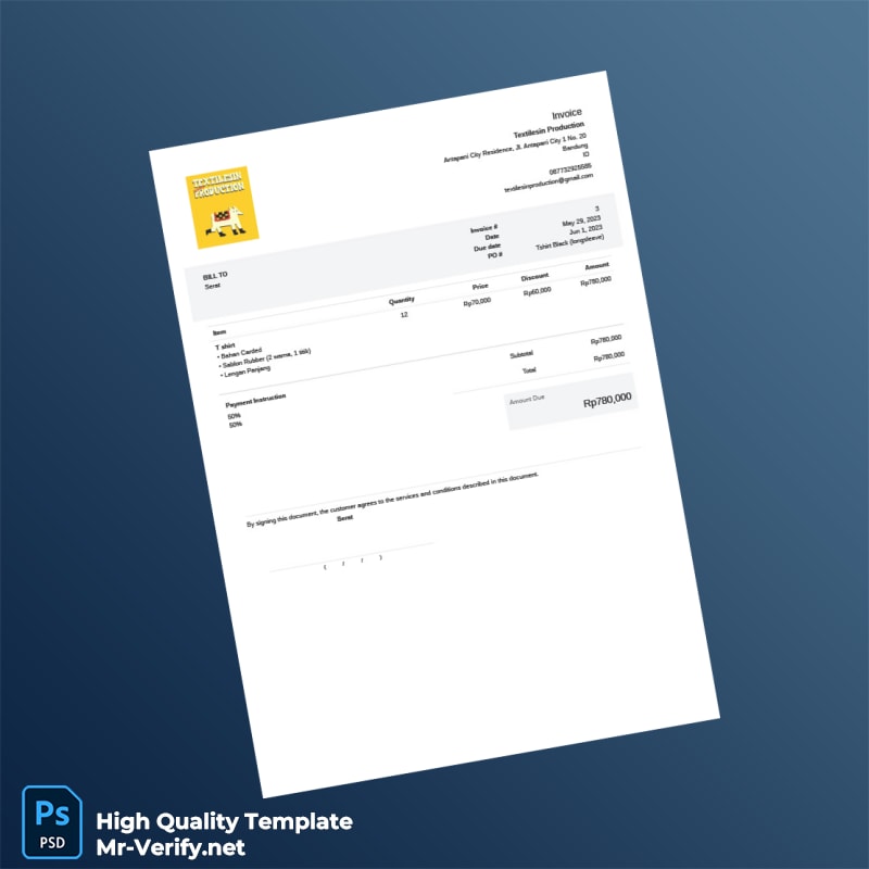 Indonesia Textiles In Production Invoice Template in Word and PDF formats Indonesia Textiles In Production Invoice Template in Word and PDF formats