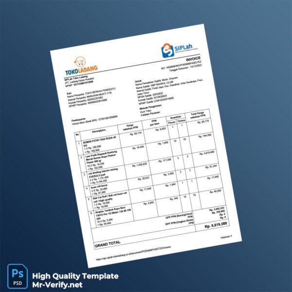 Indonesia Toko Berkah Pangestu Invoice Template in Word and PDF formats