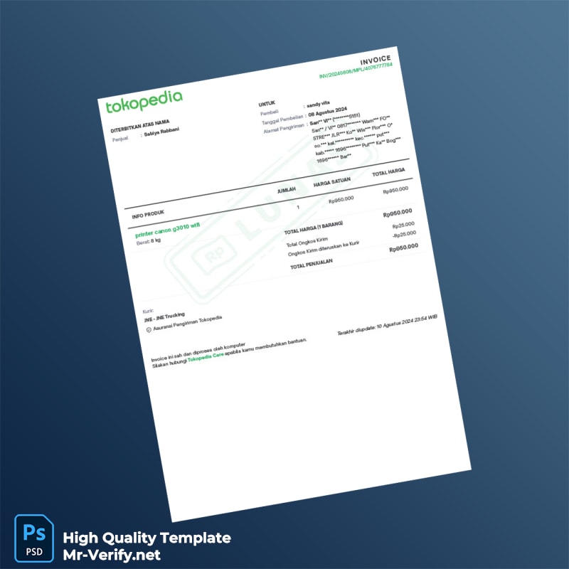 Indonesia Tokopedia Invoice Template in Word and PDF formats Indonesia Tokopedia Invoice Template in Word and PDF formats