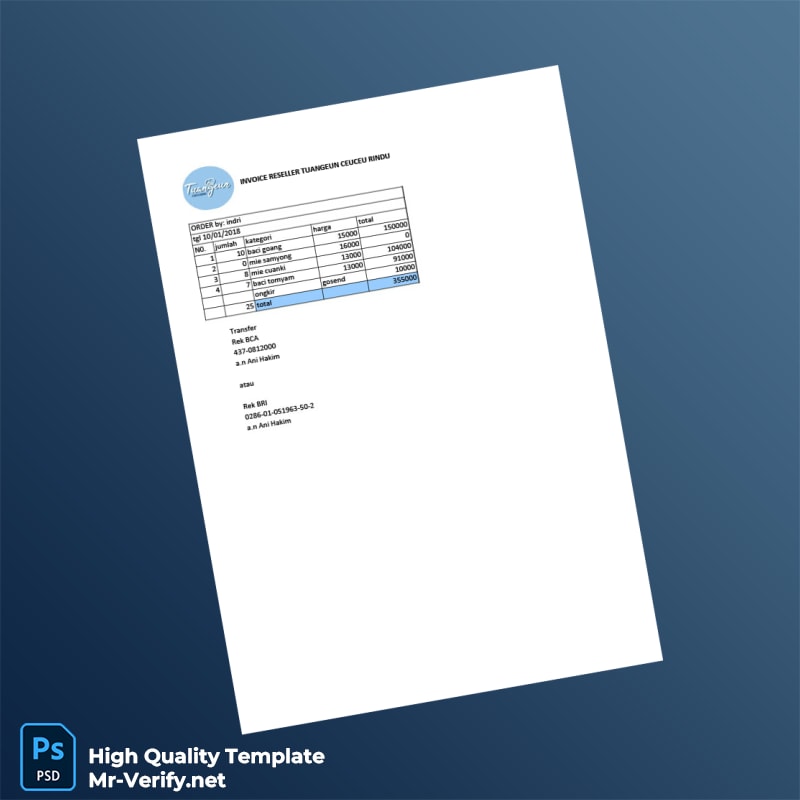 Indonesia Tuangeun Ceuceu Rindu Invoice Template in Word and PDF formats page 2 Indonesia Tuangeun Ceuceu Rindu Invoice Template in Word and PDF formats page 2