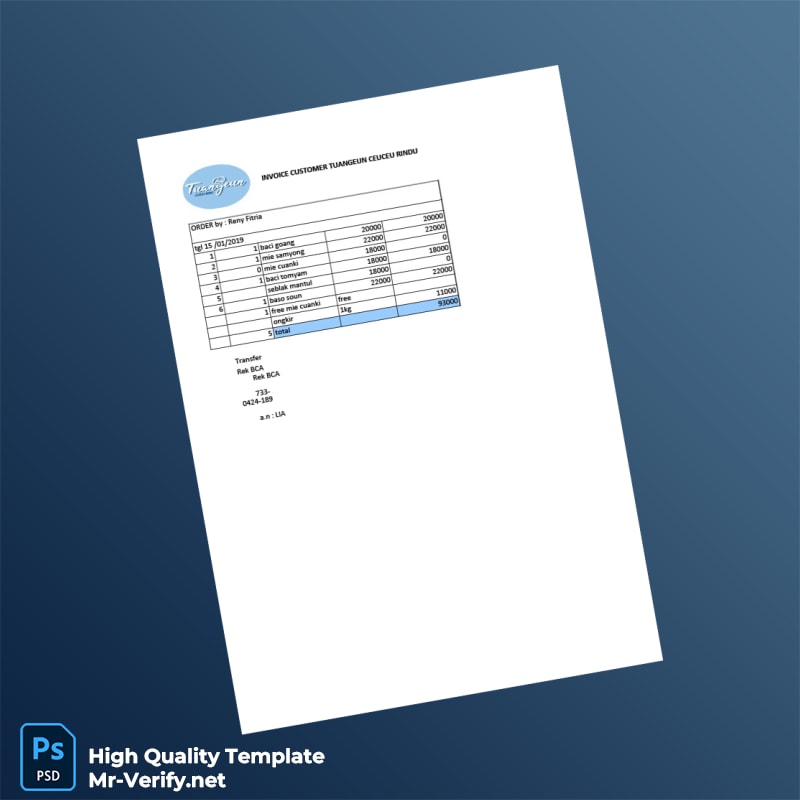 Indonesia Tuangeun Ceuceu Rindu Invoice Template in Word and PDF formats Indonesia Tuangeun Ceuceu Rindu Invoice Template in Word and PDF formats