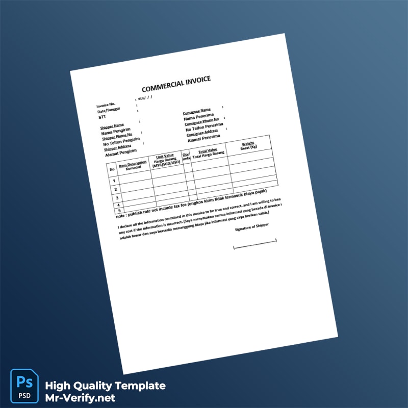 Indonesia Ummu Fatimah Commercial Invoice Template in Word and PDF formats page 2 Indonesia Ummu Fatimah Commercial Invoice Template in Word and PDF formats page 2