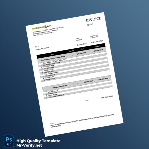 Indonesia Yayasan Reis Cendikia Invoice Template in Word and PDF formats