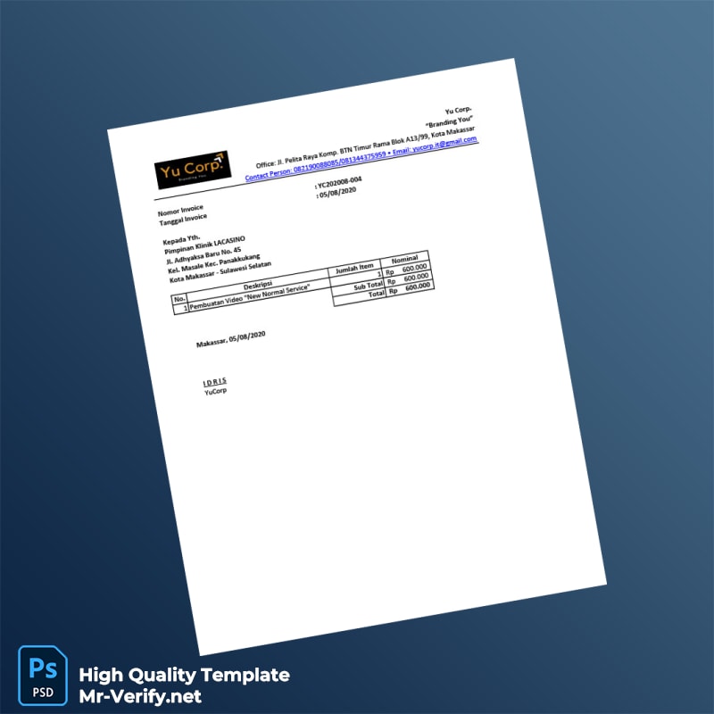 Indonesia YuCorp Invoice Template in Word and PDF formats Indonesia YuCorp Invoice Template in Word and PDF formats