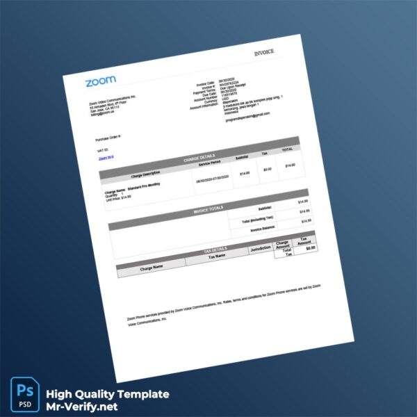 Indonesia Zoom Video Communications Invoice Template in Word and PDF formats