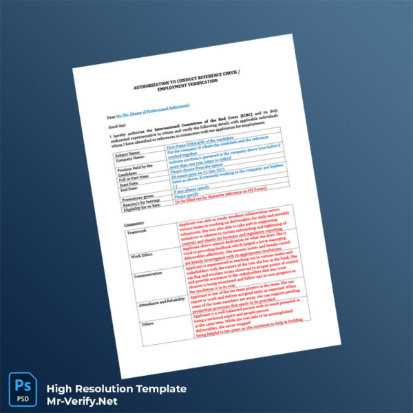 Editable International Committee of the Red Cross Employment Verification Letter Word and Pdf Template Preview - Mac Doc