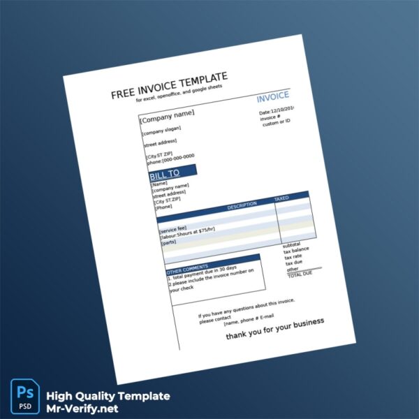 Invoice Template for Businesses Template in Word and PDF formats