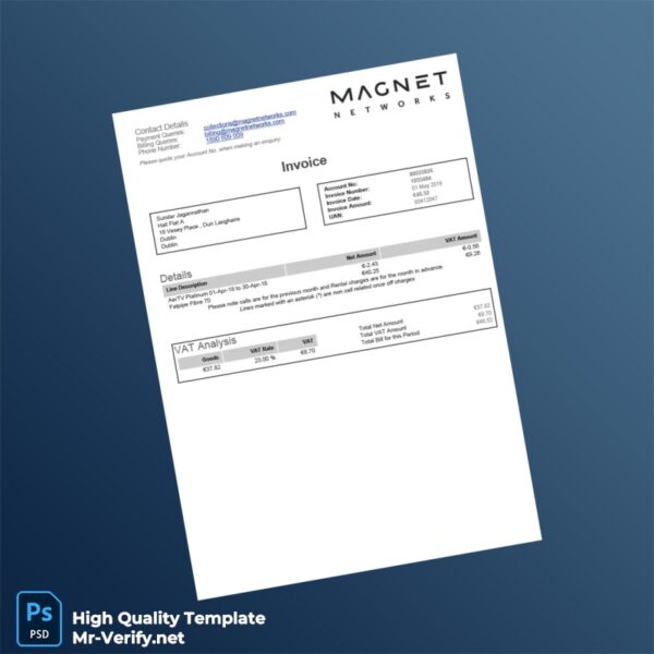 Ireland Magnet Networks Invoice Template in Word and PDF formats