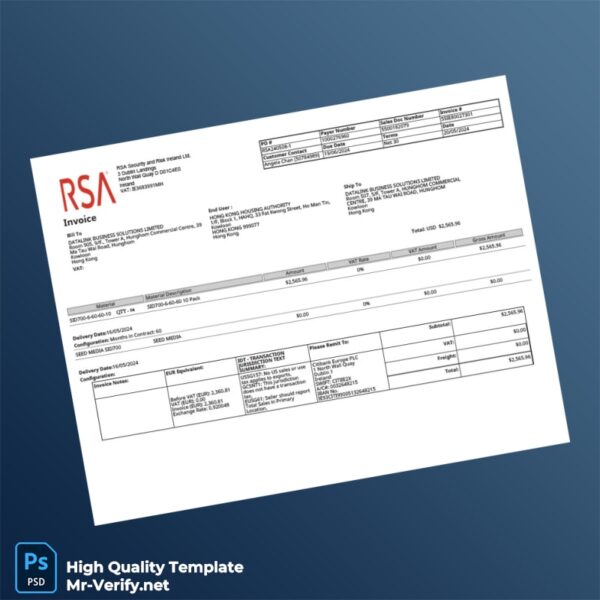 Ireland RSA Security and Risk Ireland Ltd Invoice Template in Word and PDF formats