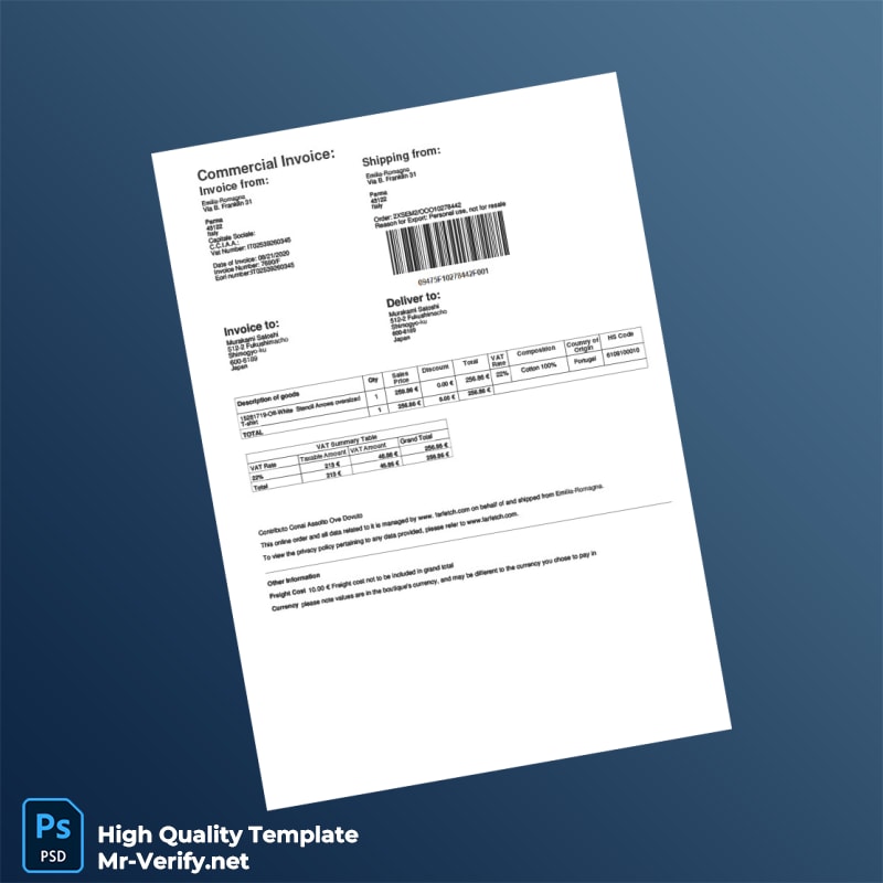 Italy Farfetch Commercial Invoice Template in Word and PDF formats Italy Farfetch Commercial Invoice Template in Word and PDF formats