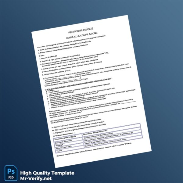 Italy Invoice Template in Word and PDF formats