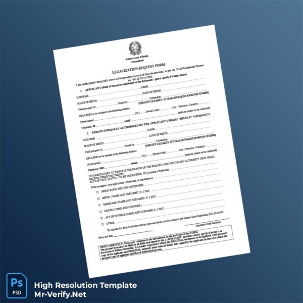 Editable Italy Italian Embassy Legalization Request Form Word and Pdf Template Preview - Mac Doc