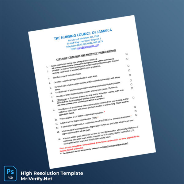 Editable Jamaica Nursing Council Registration Requirements Checklist in Word and PDF formats Preview - Mac Doc