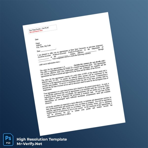 Editable Kent State University Employment Verification Letter Word and Pdf Template Preview - Mac Doc