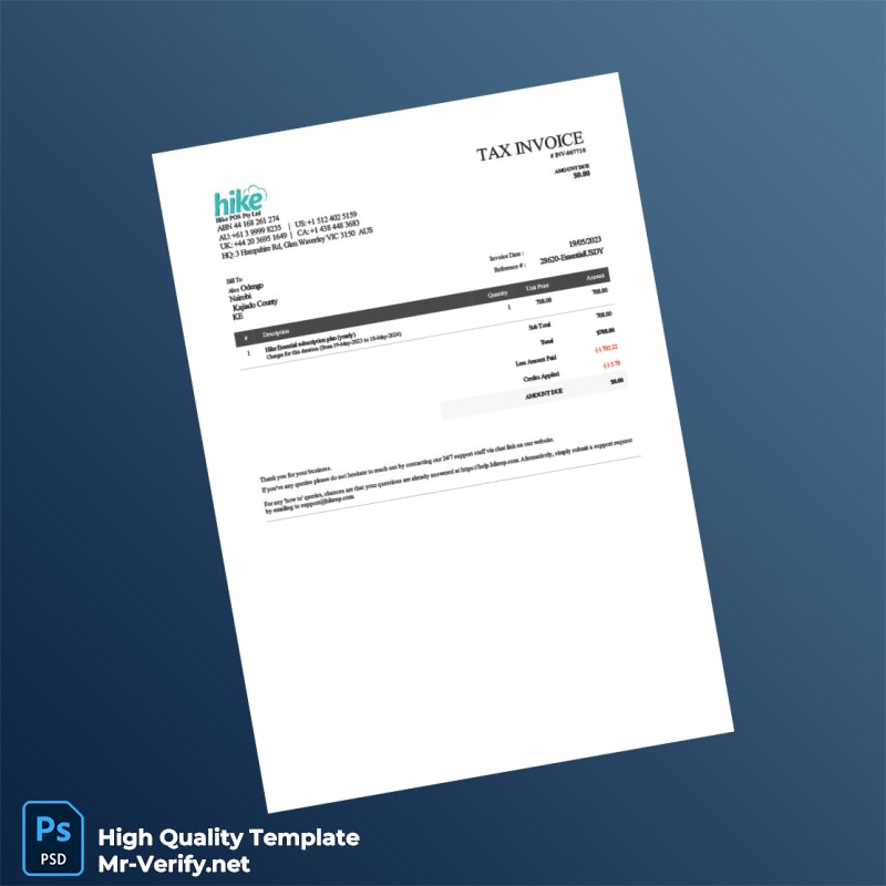 Kenya Hike POS Pty Ltd Invoice Template in Word and PDF formats Kenya Hike POS Pty Ltd Invoice Template in Word and PDF formats