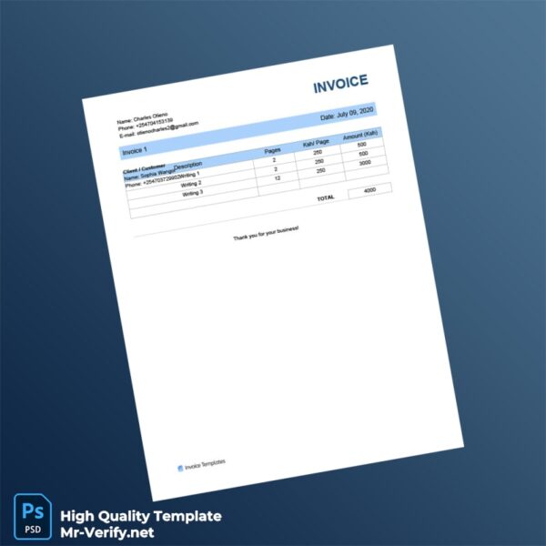 Kenya Invoice Template in Word and PDF formats