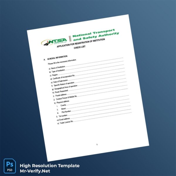 Editable Kenya NTSA Road Service License Application Form Word and Pdf Template Preview - Mac Doc