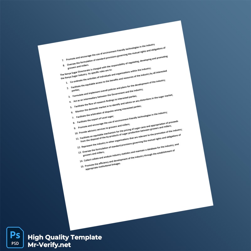 Kenya Sugar Miller Registration Renewal Certificate Template in Word and PDF formats page 5 Kenya Sugar Miller Registration Renewal Certificate Template in Word and PDF formats page 5