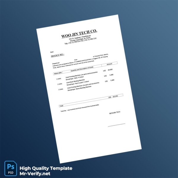Korea Woo Jin Tech Co Invoice Template in Word and PDF formats