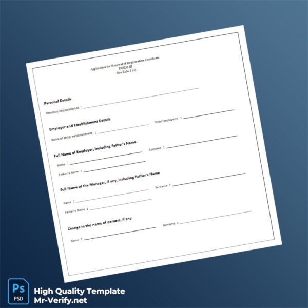 Labor Renewal Registration Establishment Certificate Template in Word and PDF formats