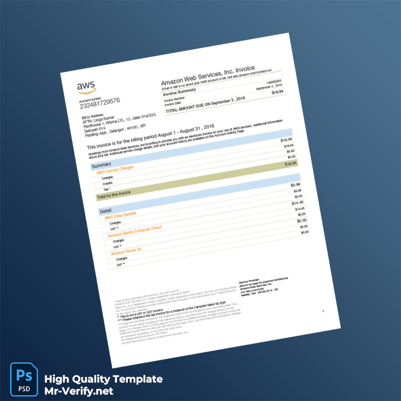 Malaysia Amazon Web Services Invoice Template in Word and PDF formats Malaysia Amazon Web Services Invoice Template in Word and PDF formats