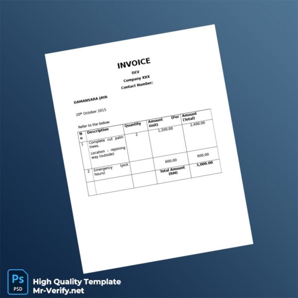 Malaysia Company XXX Invoice Template in Word and PDF formats