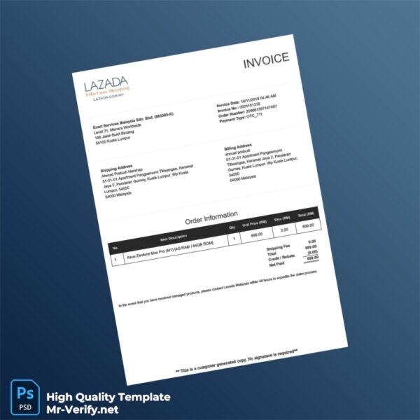 Malaysia Ecart Services Malaysia Sdn Bhd Invoice Template in Word and PDF formats