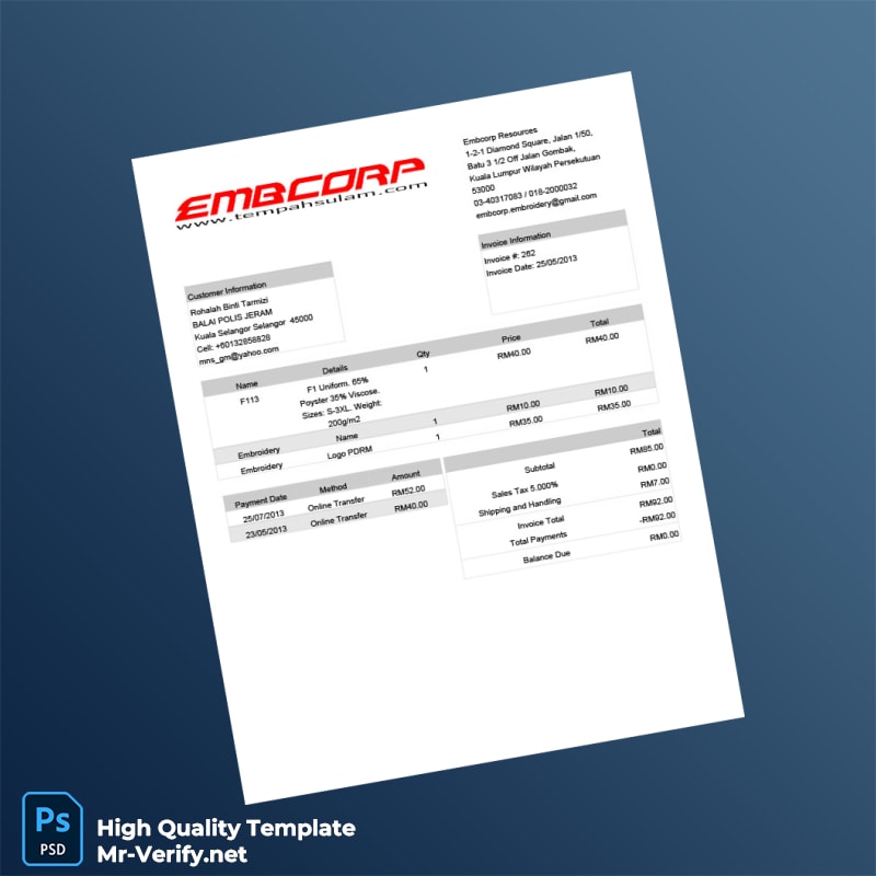 Malaysia Embcorp Resources Invoice Template in Word and PDF formats Malaysia Embcorp Resources Invoice Template in Word and PDF formats
