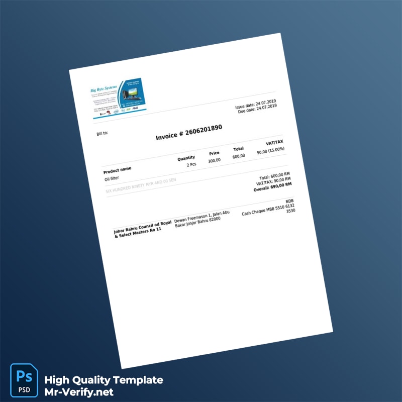 Malaysia Johor Bahru Council od Royal Dewan Freemason 1 Invoice Template in Word and PDF formats Malaysia Johor Bahru Council od Royal Dewan Freemason 1 Invoice Template in Word and PDF formats