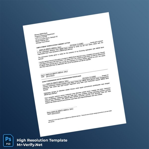 Editable Malaysia MBSB Bank Berhad Employment Verification Letter Word and Pdf Template Preview - Mac Doc
