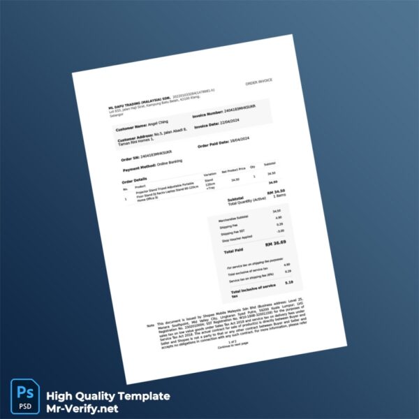 Malaysia ML Dafu Trading Invoice Template in Word and PDF formats