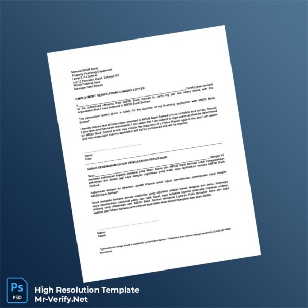 Editable Malaysia MSBSB Bank Employment Verification Letter Word and Pdf Template Preview - Mac Doc
