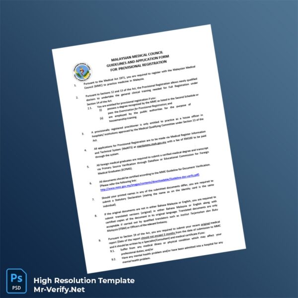 Editable Malaysia Malaysian Medical Council Provisional Registration Guidelines and Application Form Word and Pdf Template Preview - Mac Doc