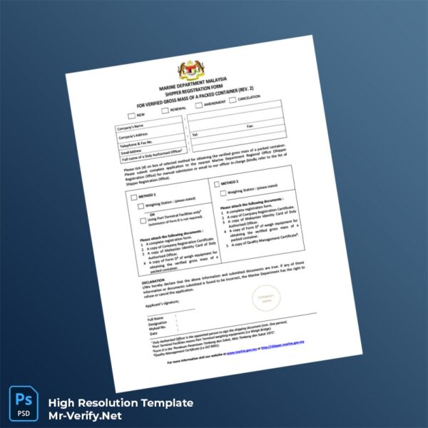 Editable Malaysia Marine Department Shipper Registration Form Word and Pdf Template Preview - Mac Doc