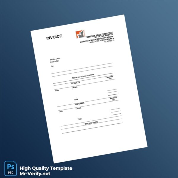 Malaysia Nameera Abadi Enterprise Invoice Template in Word and PDF formats