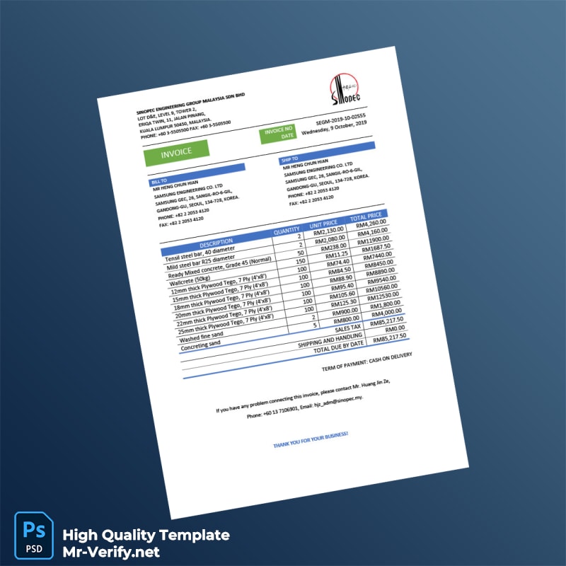 Malaysia Sinopec Engineering Group Malaysia Sdn Bhd Invoice Template in Word and PDF formats Malaysia Sinopec Engineering Group Malaysia Sdn Bhd Invoice Template in Word and PDF formats