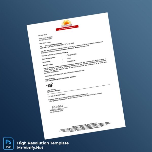 Editable Malaysia Universiti Telekom Sdn Bhd Employment Verification Letter Word and Pdf Template Preview - Mac Doc