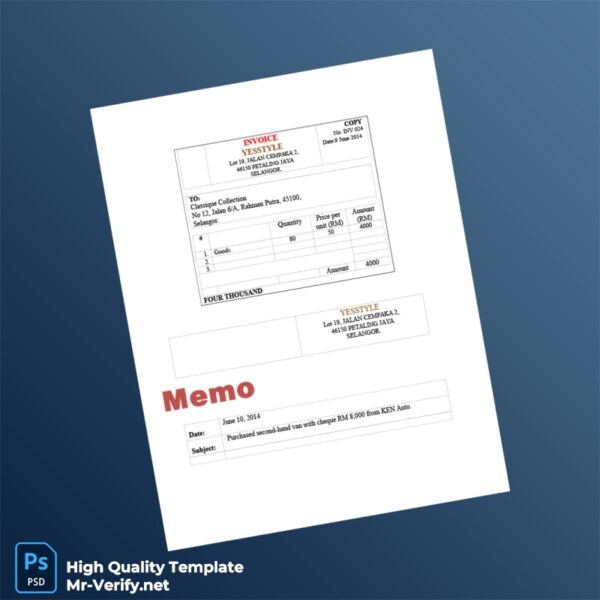 Malaysia Yesstyle Invoice Template in Word and PDF formats