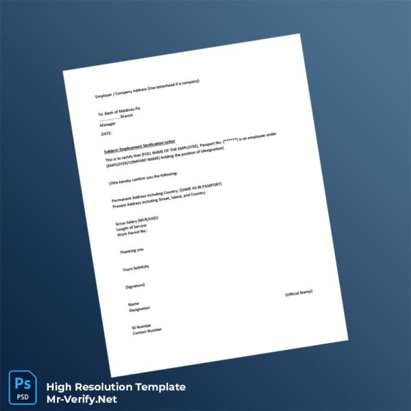 Editable Maldives Bank Employment Verification Letter Word and Pdf Template Preview - Mac Doc