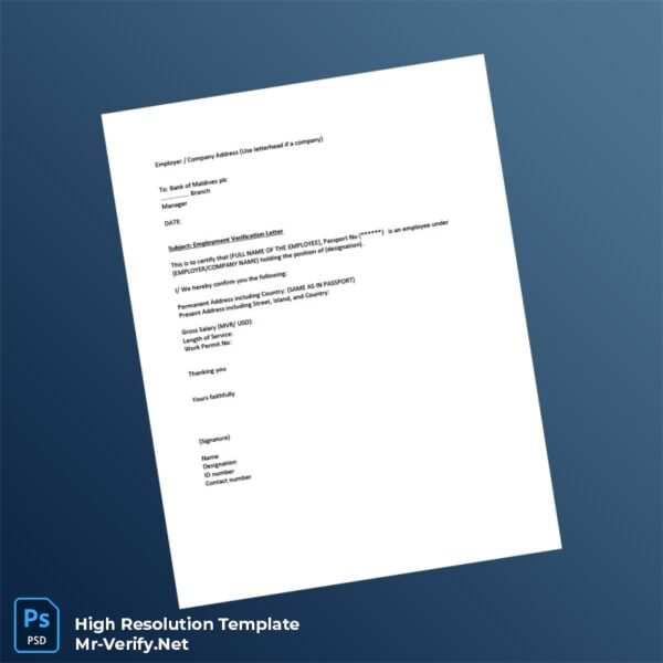 Editable Maldives Bank of Maldives Employment Verification Letter Word and Pdf Template Preview - Mac Doc