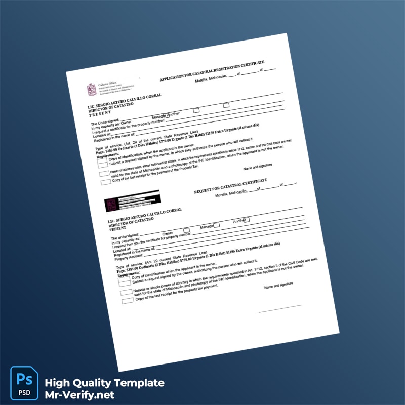 Mexico Cadastral Office Request for Cadastral Registration Certificate Template in Word and PDF formats Mexico Cadastral Office Request for Cadastral Registration Certificate Template in Word and PDF formats