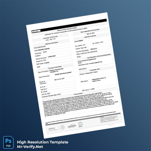 Editable Mexico IMSS Registration Certificate Word and Pdf Template Preview - Mac Doc