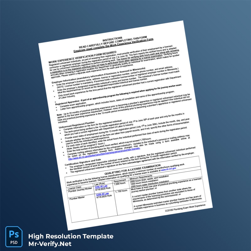 Minnesota%20Plumbing%20Work%20Experience%20Verification%20Form%20Template%20in%20Word%20and%20PDF%20formats-page2 Editable Minnesota Plumbing Work Experience Verification Form Template in Word and PDF formats page 2 Preview - Mac Doc